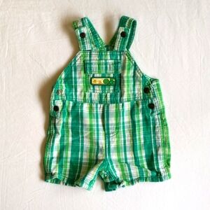 please mum woven cotton green plaid shortalls 0-3 months baby